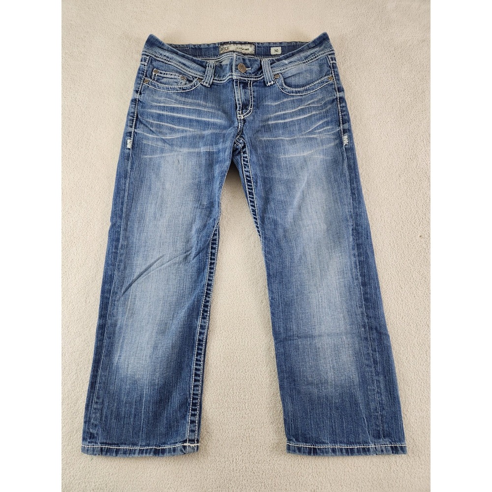 BKE Sabrina Crop Capri Denim Jeans Embroidered Whiskered Size 30